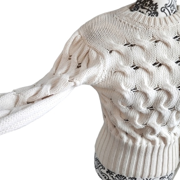 Zara Chunky Cable Knit Sweater Puff/Balloon Sleeves Soft Cotton Ivory/White Med - Picture 6 of 12
